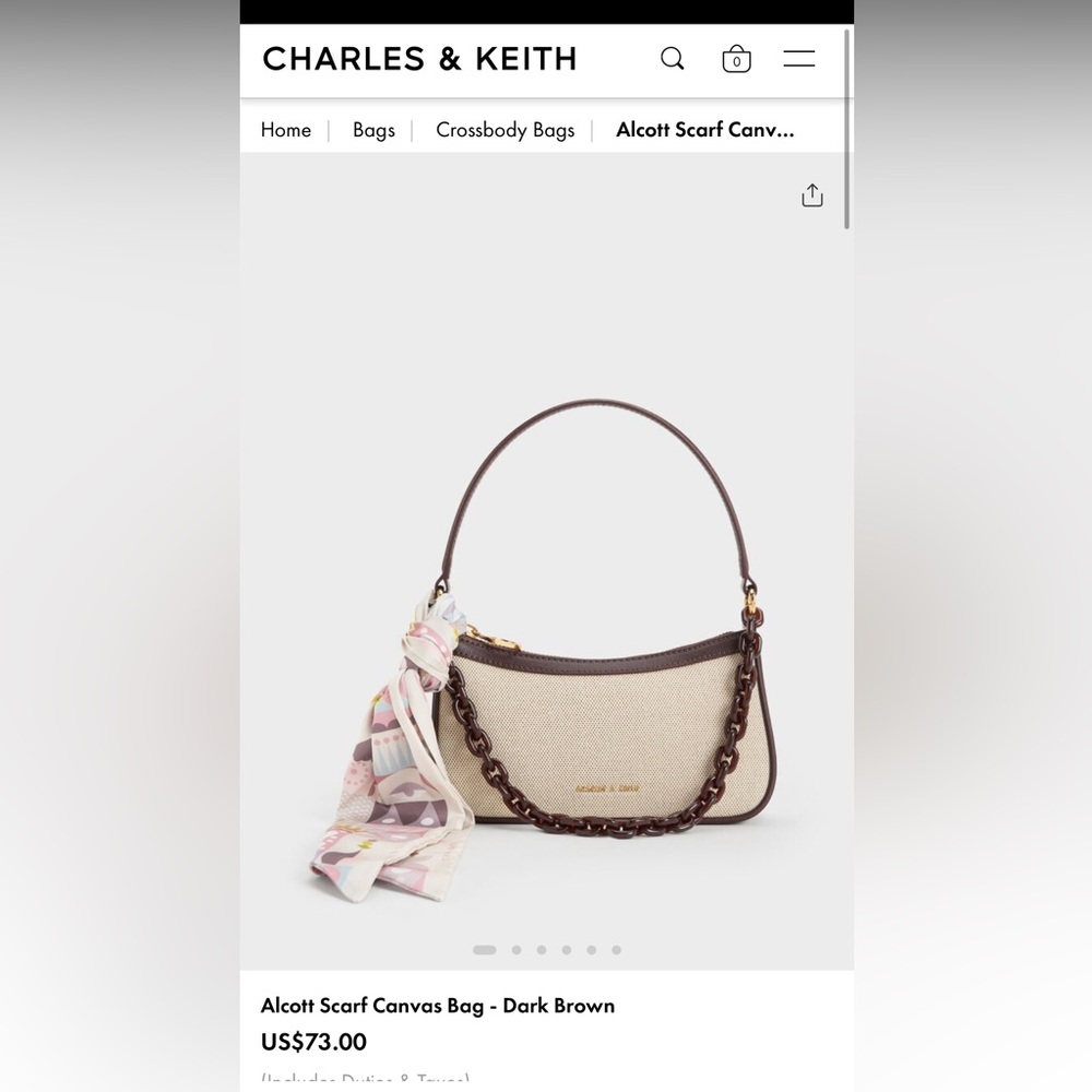 Charles&Keith Alcott Scarf Canvas Bag - Dark Brown